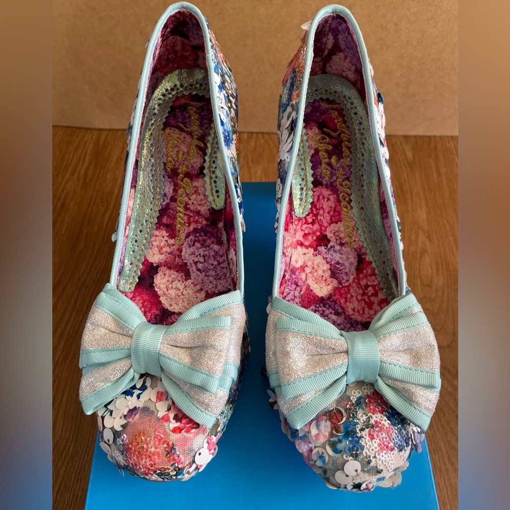 Irregular Choice “Lady Banjoe” Mid-Heel Blue Sequin Court Shoe Size UK 8/EU 42 - Picture 6 of 12